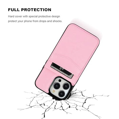 KIHUWEY for iPhone 14 Pro Max Wallet Case Card Holder Kickstand, Pink | Credit Card Slots, PU Leather, Magnetic Clasp, Flip Heavy Duty Protection Cover for Men and Women - color: Pink