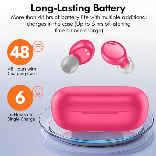 Lanteso True Wireless Earbuds Bluetooth 5.4, in Ear Headphones - color: Hot Pink