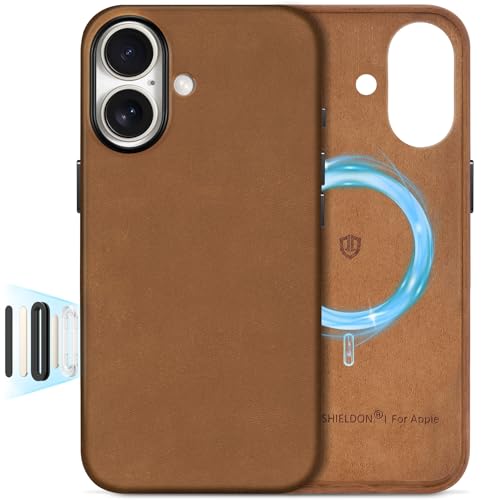 SHIELDON Genuine Leather Case for iPhone 17 6.3" 2025, Crazy Horse Brown | Crazy Horse Leather, for MagSafe, Magnetic Wireless Charging, Metal Buttons, Camera Button, Camera Bezel, Shockproof, Slim - color: Crazy Horse Brown, size: for iPhone 17