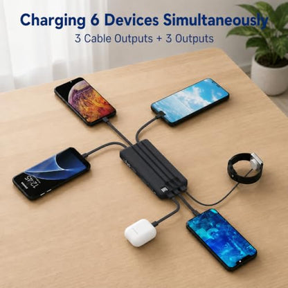 10000mAh Portable Charger with 4 Built-in Cables, 22.5W Fast Charging Power Bank, LED Display, Slim Travel Battery Pack for iPhone 17/16/15/14, Samsung Galaxy, iPad & More - color: Black