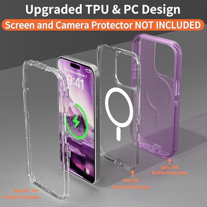 Follaroma Magnetic for iPhone 15 Pro Case, Heavy Duty Phone Cases, Purple | Compatible with MagSafe, Heavy Duty Shock proof Protection, Military-Grade Anti-Drop, Dual Layer Transparent Protective Cover - color: Purple, size: iPhone 15 Pro 6.1''