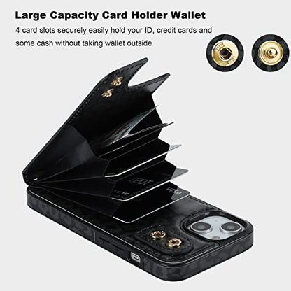 HAOPINSH for iPhone 13/ iPhone 14 Wallet Case with Card Holder, 360°Rotation Ring Kickstand, Black Leopard Cheetah Pattern, RFID Blocking Leather for Girls Women, Double Buttons Flip 6.1" - color: Black Leopard