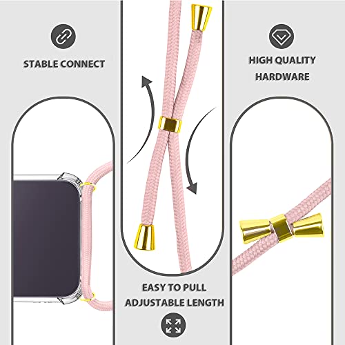 Crossbody Case for iPhone 14 Pro Shockproof Protective Cover Soft Transparent TPU Anti-Scratch Anti-Yellowing Shock-Absorbent for iPhone 14 Pro Phone Case with Adjustable Lanyard Strap - Rose - size: for iPhone 14 Pro