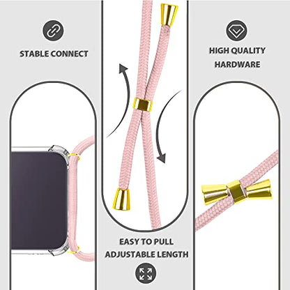 Crossbody Case for iPhone 14 Pro Shockproof Protective Cover Soft Transparent TPU Anti-Scratch Anti-Yellowing Shock-Absorbent for iPhone 14 Pro Phone Case with Adjustable Lanyard Strap - Rose - size: for iPhone 14 Pro