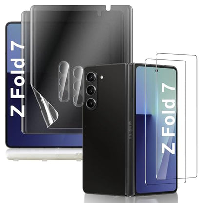 [2Set 6PCS] Screen Protector for Galaxy Z Fold 7, 2 Inner TPU Matte Privacy Films + 2 Outer Tempered Glass + 2 Camera Lens Protecters, Anti-Glare, No Creases, No Bubbles