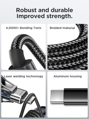Aioneus USB A to USB C Cable 10 FT 2Pack 3A Fast Charging USBC Cord Braided - color: Black