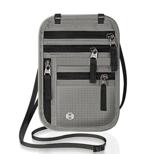Likesing 5.5" L x 7.9" W Travel Neck Wallet, RFID Passport Pouch(Grey) - color: Grey