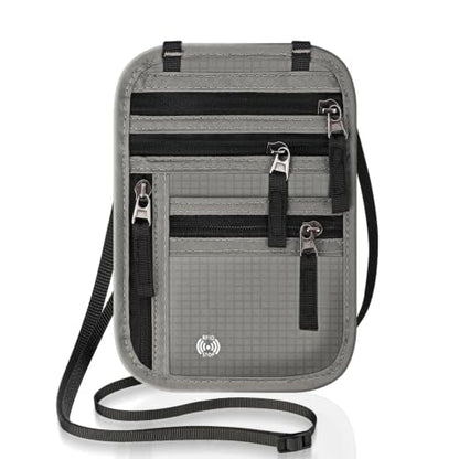Likesing 5.5" L x 7.9" W Travel Neck Wallet, RFID Passport Pouch(Grey) - color: Grey