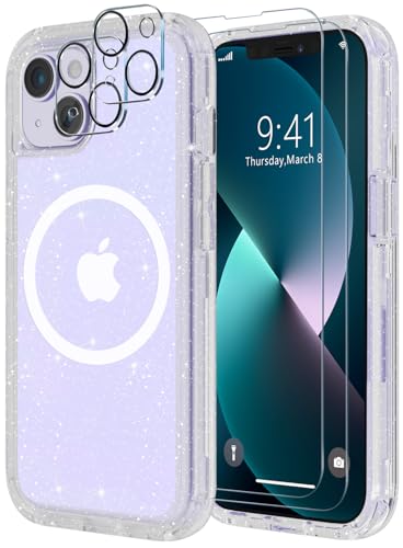 Diverbox for iPhone 13 Case [Compatible with MagSafe] [Shockproof] [Dropproof] [with Screen Protector ] 3in1 Heavy Duty Protection Phone Case Cover for Apple iPhone 13 (Clear Flash (Magnet)) - color: Clear Flash (Magnet)