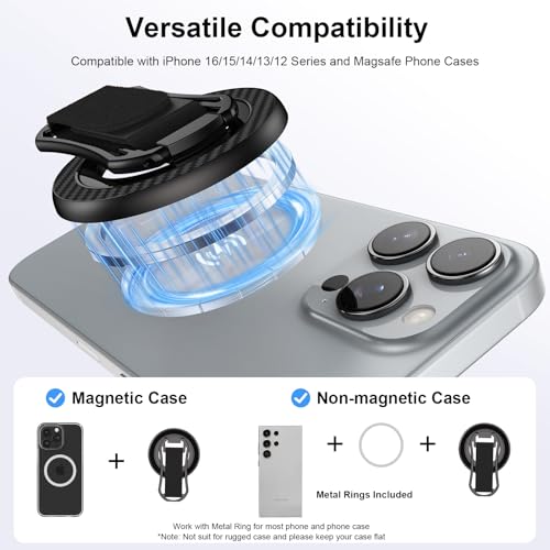 Magnetic Phone Grip for Samsung S26 Ultra S25 S24 Ultra MagSafe Kickstand - color: Black