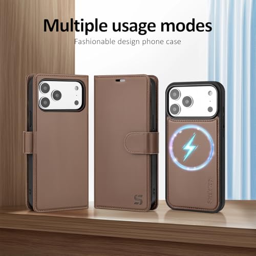 Shieldtop Compatible with MagSafe iPhone 17 Pro Max Wallet Case,Coffee | 2 in 1 Detachable Magnetic,Credit Card Holder Slots,RFID Blocking,PU Leather,Kickstand,Flip Folio Phone Cover for Men & Women - color: Coffee, size: KFT-iP 17 Pro Max - 6.9"