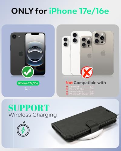 OCASE for iPhone 17e/iPhone 16e Wallet Case, Card Holder, Graphite | RFID Blocking, Kickstand, Magnetic Closure, PU Leather Flip Folio, Shockproof TPU Shell, Protective Phone Cover (6.1") - color: Graphite