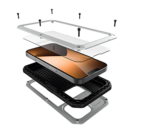for iPhone 14 Pro Max Case,360 Full Body Protective Heavy Duty Shockproof Tough Armour Aluminum Metal Case with Silicone Built-in Screen Protector for iPhone 14 Pro Max 6.7" - Silver - color: Silver