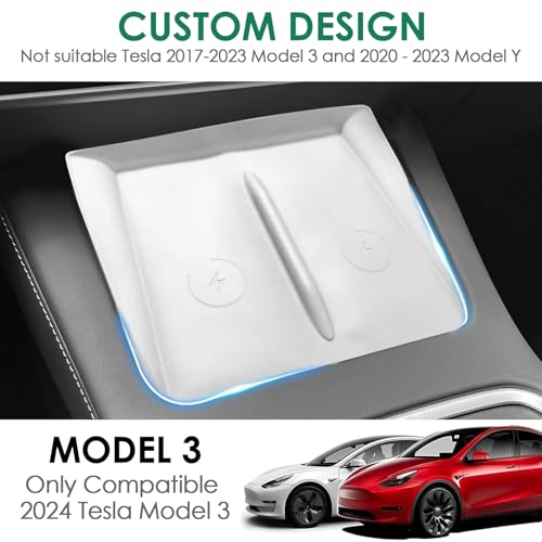 Center Console Wireless Charging Silicone Mat Compatible with Tesla Model 3 2024 Accessories Waterproof Cover Interior Pad Non-Slip Mats Phone Tray Upgrade Protector Mats (White) - color: White