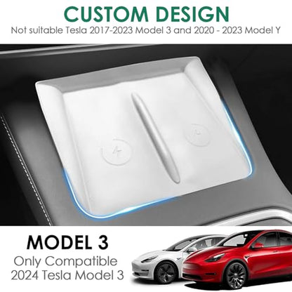 Center Console Wireless Charging Silicone Mat Compatible with Tesla Model 3 2024 Accessories Waterproof Cover Interior Pad Non-Slip Mats Phone Tray Upgrade Protector Mats (White) - color: White