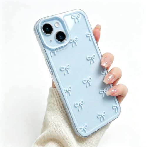 Compatible with iPhone 13 Printed Blue Ribbon Bow Clear Phone Case, Shockproof TPU Protective for iPhone Cases Phone Cover - color: A2-Blue, size: iPhone 13