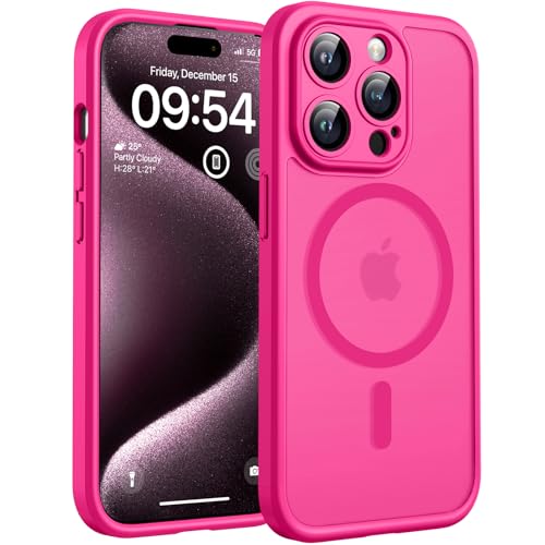 TOCOL for Phone 15 Pro Case, Compatible with Magsafe Charger, Full Camera Protection, Drop Protection, Translucent Matte Phone Case for iPhone 15 Pro 6.1 inch (Hot Pink) - color: Hot Pink, size: Iphone 15 Pro