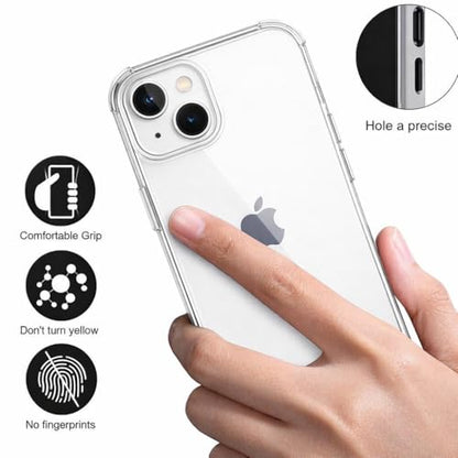 Clear Case for iPhone 13, 14, 15, Shockproof TPU Slim Transparent Phone Case, Anti-Yellow Protective Cover, Lightweight Scratch Resistant