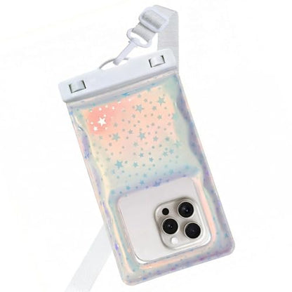 Floatable Waterproof Phone Pouch/Case with Crossbody Lanyard for iPhone 17 16 Pro Max/15/14, IP68 Cellphone Dry Bag Beach Cruise Ship Essentials, 1 Pc-Iridescent Star Style-7″ - color: B8-Iridescent star style