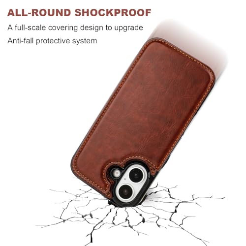 ONETOP for iPhone 16 Wallet Case with Credit Card Holder,Brown | Kickstand,ID/Cash Holder,Case Wallet with Card Slots,Double Magnetic Clasp,Durable PU Leather Shockproof Cover for Women Men - color: Brown