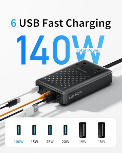 Charging Station 140W USB C Charger Block, Upgraded GaN III 8-in-1 Fast Charging Station Hub，PD 100W Laptop Charger Adapter Compatible with Compatible with MacBook Air/Pro,iPhone16/15,Galaxy S24 etc - color: Black PD 100W