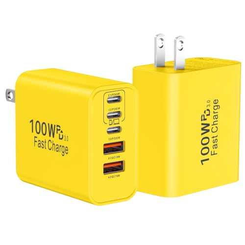 USB C Super Fast Charger Block, 100W USBC Charging Block Wall Plug Adapter - color: Yellow