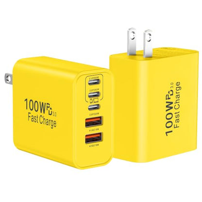 USB C Super Fast Charger Block, 100W USBC Charging Block Wall Plug Adapter - color: Yellow