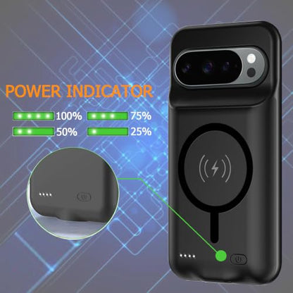 Battery Case for Pixel 10/10 Pro, Upgraded 10000mAh Slim Rechargeable Portable Extended Battery Pack Supported Qi Wireless Charging Case Compatible with Pixel 10/10 Pro(6.3 inch) Charging Case-Black - size: Pixel 10/10 Pro