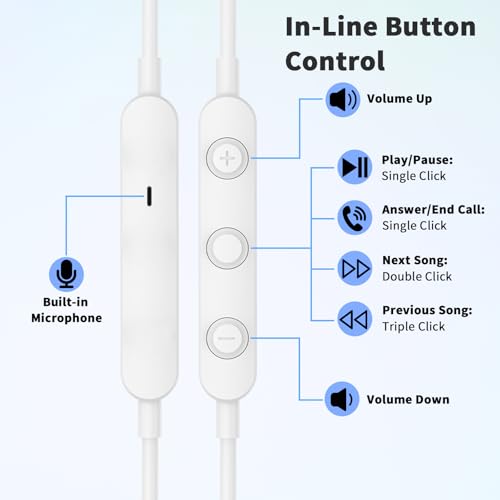 USB C Headphones Wired Earbuds for iPhone 18 Pro Max 17 16 15,White - color: White