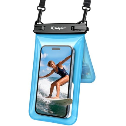 Rynapac Waterproof Phone Pouch Floating [Up to 8.5''] - 1 Pack IPX8 Dry Bag | Double Space, Touchscreen, Underwater Photography, for iPhone 17 16 15 14 Pro Max, Includes Lanyard, Beach Cruise Essentials - color: Blue - 1 Pack