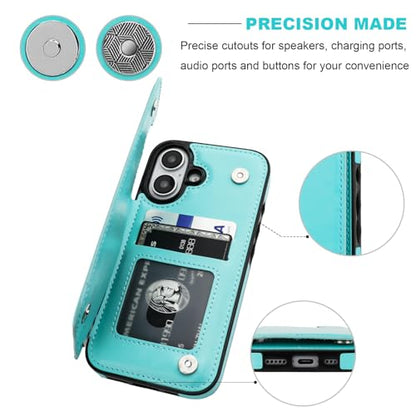 ONETOP for iPhone 16 Wallet Case with Credit Card Holder,LightBlue | Kickstand,ID/Cash Holder,Case Wallet with Card Slots,Double Magnetic Clasp,Durable PU Leather Shockproof Cover for Women Men - color: Light Blue