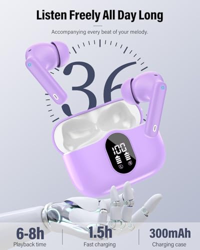 Wireless Earbuds, Bluetooth 5.4 Headphones Bass Stereo/Clear Calls, Purple - color: Purple