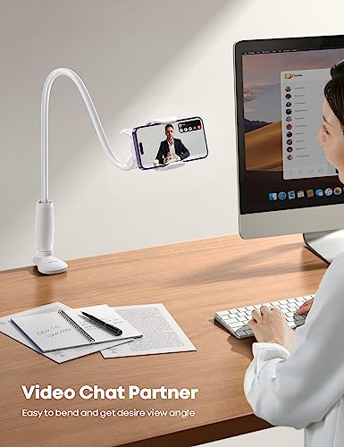 Lamicall Gooseneck Phone Holder for Bed, Stable Flexible Arm Stand for Desk - color: Snow White