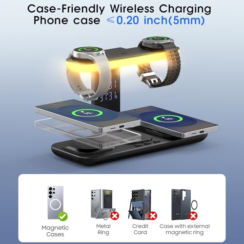 2026 YiJYi Dual Magnetic Wireless Charger for Samsung, 7 in 1 for Samsung Charging Station,45W Dual Phone with Two Light Styles Light & Clock,for Samsung S26,for Galaxy Buds for Samsung Galaxy Watch