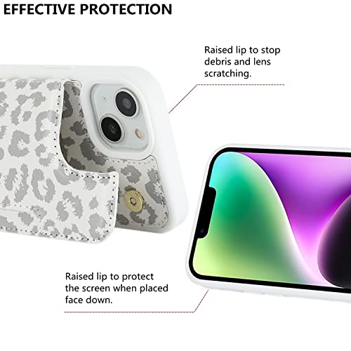 iCoverCase Compatible with iPhone 14 Case with Card Holder, Wallet Case for Women Men RFID Blocking PU Leather Protective Phone Case 6.1 Inch (Gray Leopard) - color: Gray Leopard