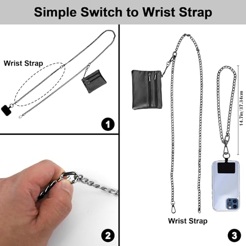 XANGNIER Clip and Go Strap for Phone with Wallet Crossbody,Chain Black - color: Chain Black