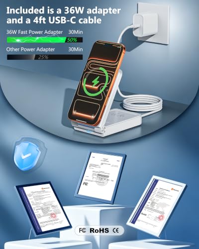 25W 3 in 1 Charging Station,Foldable MagSafe Fast Magnetic Wireless Charger