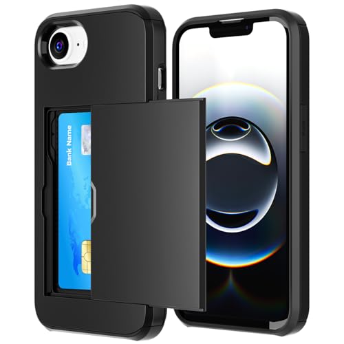 AICase for iPhone 17E/iPhone 16E Case with Card Holder [Store 2 Cards] Dual Layer Heavy Duty Protective Case Hidden Card Slot Slim Wallet Case for iPhone 17E/16E 2026 6.1"_1 - color: Black with Card Holder