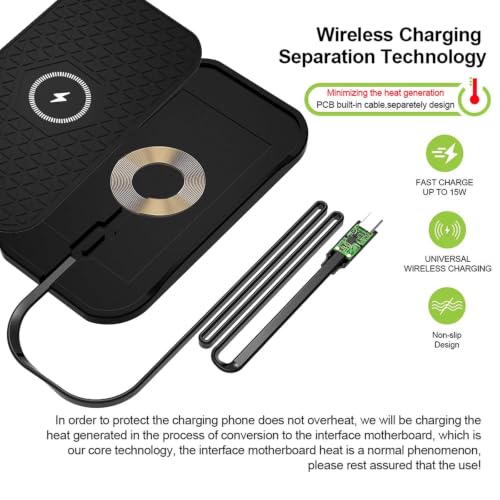 Wireless Car Charger,Fast Wireless No-Slip Charging Pad for car Cell Phone Cordless Charger mat Samsung Galaxy S24/S23/S22/S21, Android Phones, iPhone 16/15/14/13/12 Series,Airpod (Black)