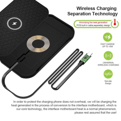 Wireless Car Charger,Fast Wireless No-Slip Charging Pad for car Cell Phone Cordless Charger mat Samsung Galaxy S24/S23/S22/S21, Android Phones, iPhone 16/15/14/13/12 Series,Airpod (Black)