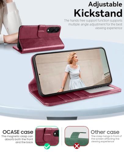 OCASE Compatible with Galaxy S25 Edge Wallet Case, PU Leather Flip Folio Case with Card Holders RFID Blocking Kickstand [Shockproof TPU Inner Shell] Protective Phone Cover 2025, Burgundy - color: Burgundy, size: Samsung Galaxy S25 Edge