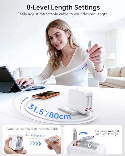 40W Retractable Wall Charger, Universal European UK Travel Plug Adapter Kit - color: White