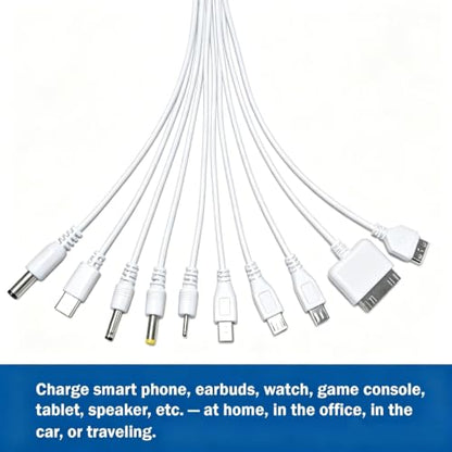 10 in 1 Multi USB Charging Cable for Phones MP3 Speaker & More - color: White