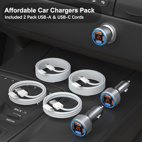 USB C Car Charger, 65W 4-Port 12V USB Car Power Cigarette Lighter Adapter - color: Gray, size: 2-Pack
