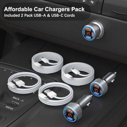 USB C Car Charger, 65W 4-Port 12V USB Car Power Cigarette Lighter Adapter - color: Gray, size: 2-Pack