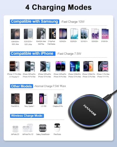 NANAMI 10W Max Wireless Charger Pad for iPhone, Samsung and Other Devices - color: Black