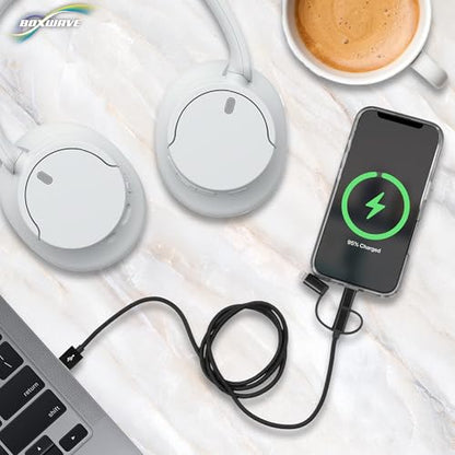 BoxWave Cable Compatible with Status Between 3ANC - AllCharge 3-in-1 Cable - Jet Black