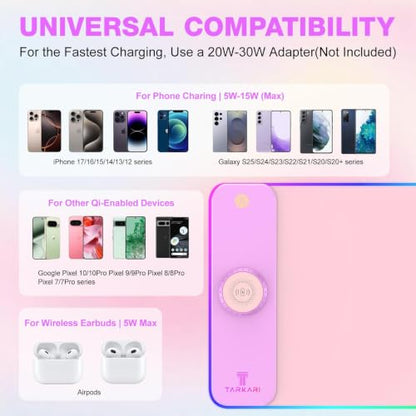 TARKARI 15W Magnetic Wireless Charging RGB Mouse Pad, 800x300mm Pink - color: Pink