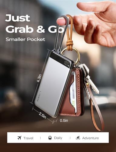 LISEN CCC Certified [Metal Alloy] 0.5" Ultra Slim 10000mAh Power Bank 3C, TSA Approved Airplane Travel Essentials, Portable Charger USB-C Fast Charging for iPhone 17 Air 16 15 Pro Samsung Galaxy S26 - color: Silver