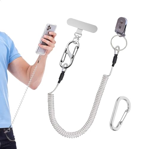 Prime Comfort Phone Tether with Carabiner Clip and 360° Tether Tab, Cell Phone Tether Lanyard with Retractable Keychain - color: Clear